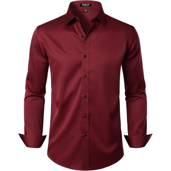 Men's Stretch Wrinkle Free Formal Long Sleeve Slim Fit Button Down Dress Shirts - Picture 1 of 7
